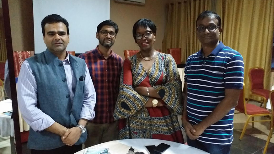 From R-L: Dr. Ravindran Bhubesh Kumar (Director â€“ Food & Agriculture â€“ RICH, Hyderabad); Ms. BURIZA Esperance (MDâ€“ Esline Foods Ltd); Mr. Ashwin Pawade (S4S) & Mr. Kartik Kapur (Programme Consultant â€“ IRIGP).