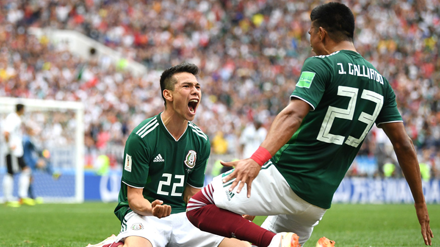 Hirving Lozano (left) was the Mexico hero as they beat reigning champions Germany 1-0 on Sunday. Net photo