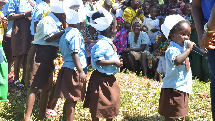Young girl leading the song of children in Rubiha ECD, Bushenyi cell, Mwulire sector in Rwamagana district