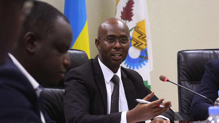 Yusuf Murangwa, the director-general of the National Institute of Statistics of Rwanda speaks to media yesterday (Sam Ngendahimana)