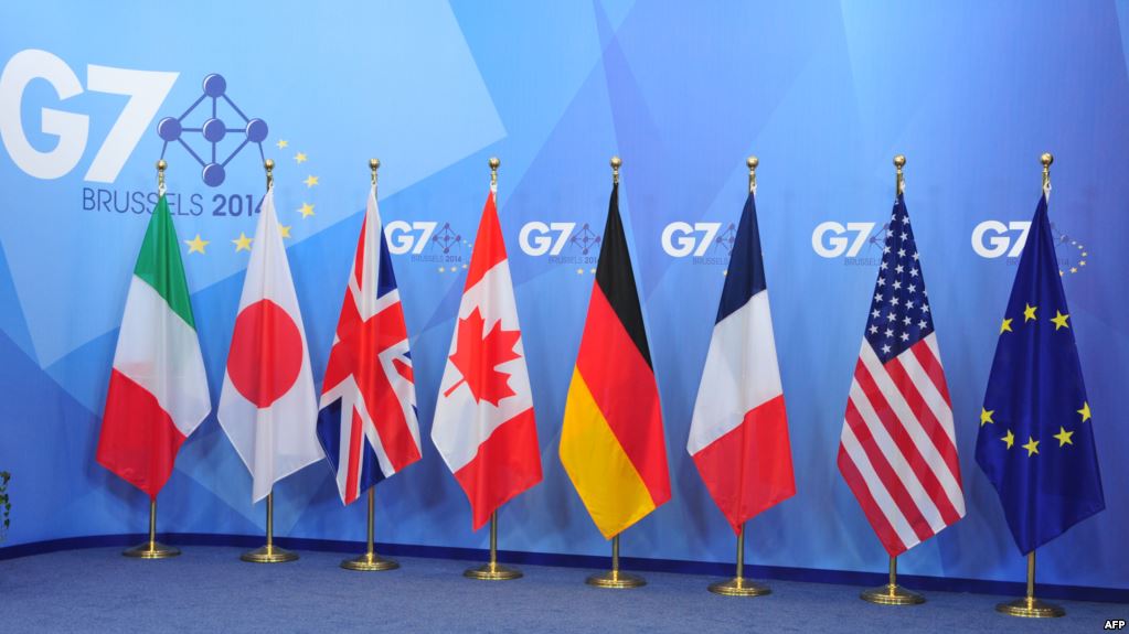The flags of the G7 countries. Net.