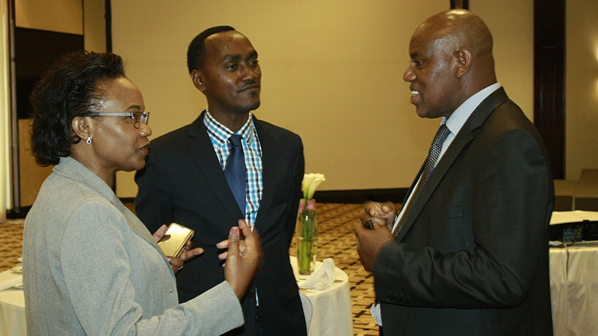 (L-R) Ecobank Rwanda Managing Director Alice Kilonzo Zulu, Crystal Ventures Chief Financial Officer Felicien Muvunyi and EY Rwanda partner Allan Gichuhi during the breakfast meeting. Courtesy.