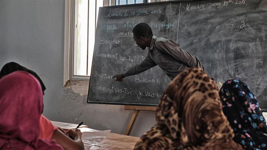 Refugees evacuated from Libya are learning French in Niamey. File.
