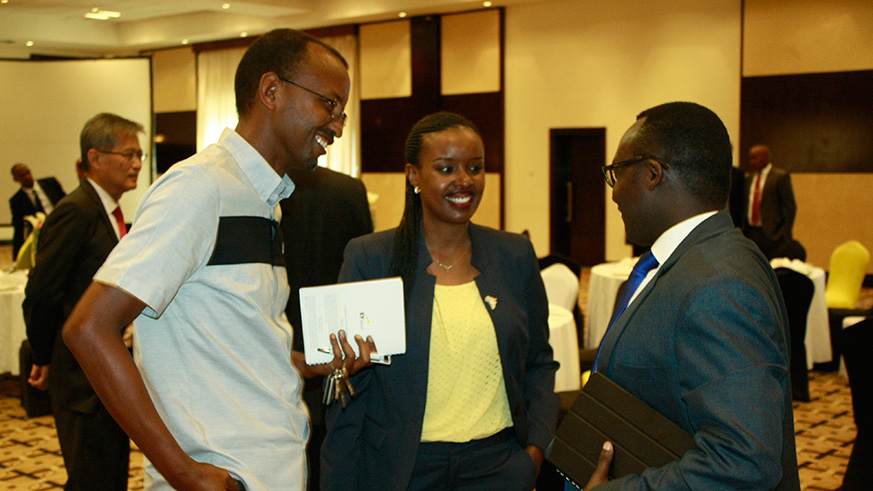 (L-R) Ecobank Rwanda Managing Director Alice Kilonzo Zulu, Crystal Ventures Chief Financial Officer Felicien Muvunyi and EY Rwanda partner Allan Gichuhi during the breakfast meeting. Courtesy.