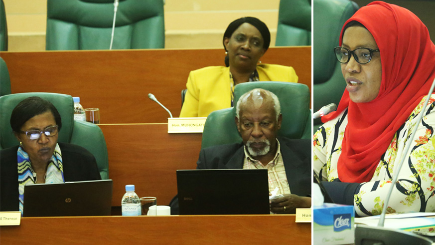 Senators follow vice president Fatou Harerimanau2019s presentation (right) during the session on Wednesday. Sam Ngendahimana.