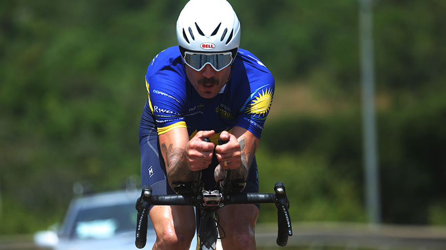 Team Rwanda head coach Magnell during ITT , he finishes in the sixth position in elites category