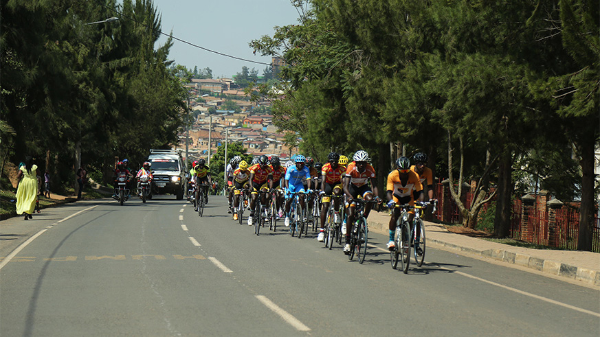 Elites men riders during the firth lap of the race in Kigali yesterday