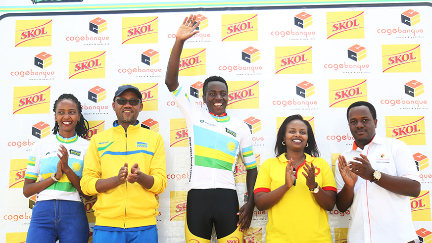 Didier Munyaneza fter he was announced the winner of Rwanda Cycling Championship in Kigali yesterday 2018. (Sam Ngendahimana)