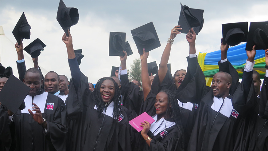 Graduates jubilate during the graduation ceremony at the institute of Legal Practice and Development in Nyanza last Friday. Eddie Nsabimana. 