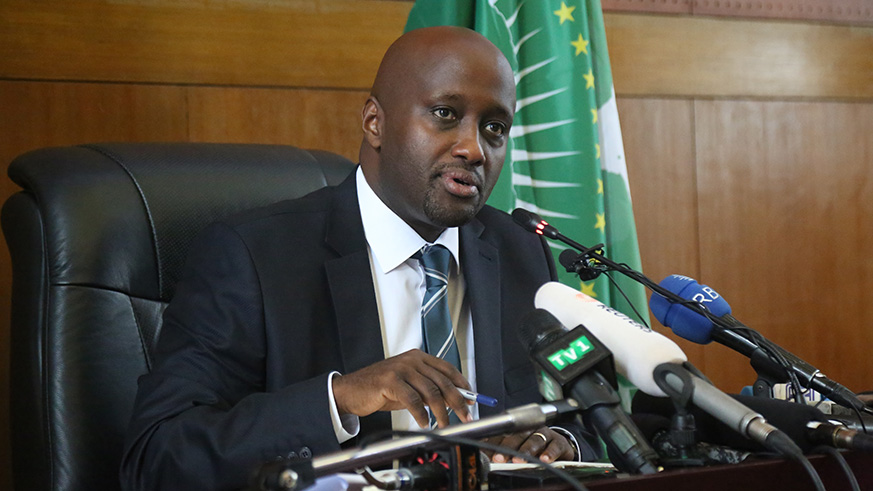 Nduhungirehe speaks during the presser on Friday (Sam Ngendahimana)