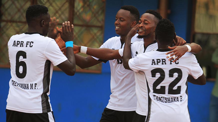 APR players celebrate a goal in a past league match at Amahoro National Stadium.Sam Ngendahimana.