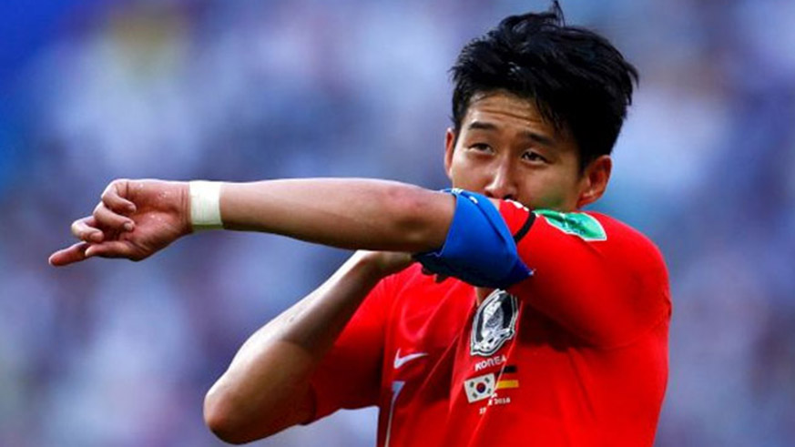 South Koreau2019s forward Son Heung-min celebrates scoring his goal against Germany yesterday. Net photo.