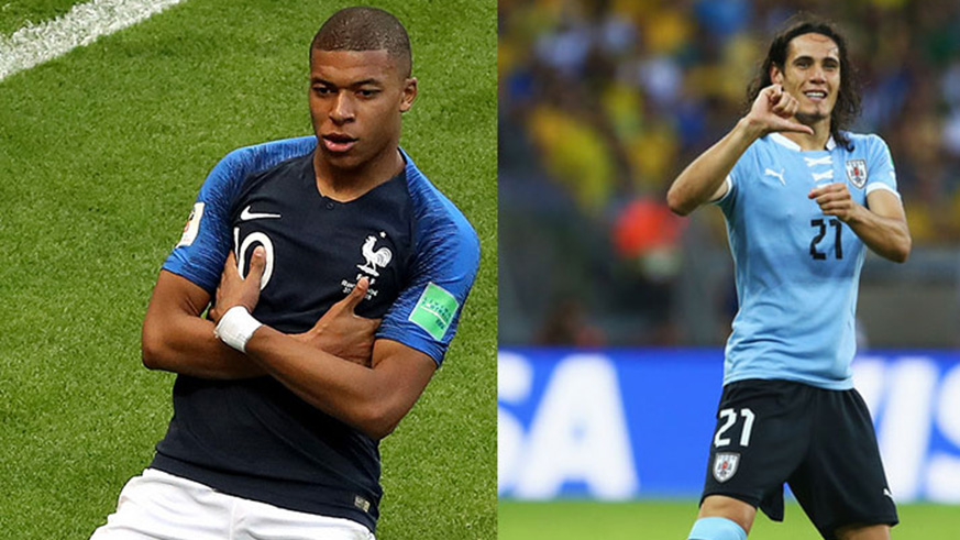 Youngster Kylian Mbappu00e9 (left) and Uruguay talisman Edison Cavani (right) scored twice each as France and Uruguay made it to the last eight. Net photo.