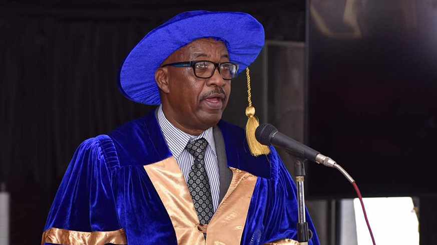 Prof. Mbonye delivers a commencement speech at the African Institute of Mathematical Sciences graduation in Kigali. Net photo.