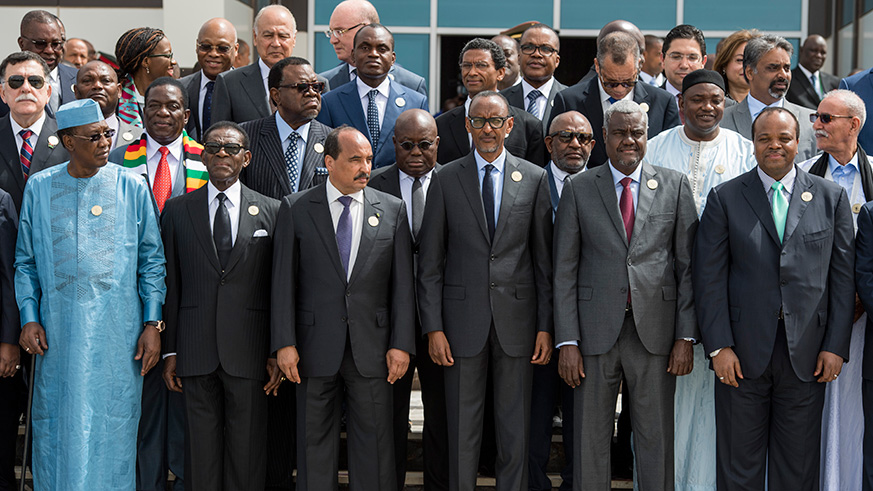  President Paul Kagame with other Heads of State and Government at the opening ceremony of the 31st Summit of the African Union in Mauritania yesterday. Village Urugwiro.