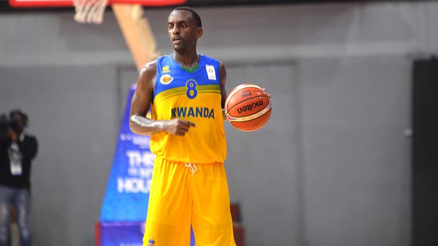 Rwanda and Patriots Basketball Club captain - Aristide Mugabe - during the game against Uganda yesterday. Courtesy