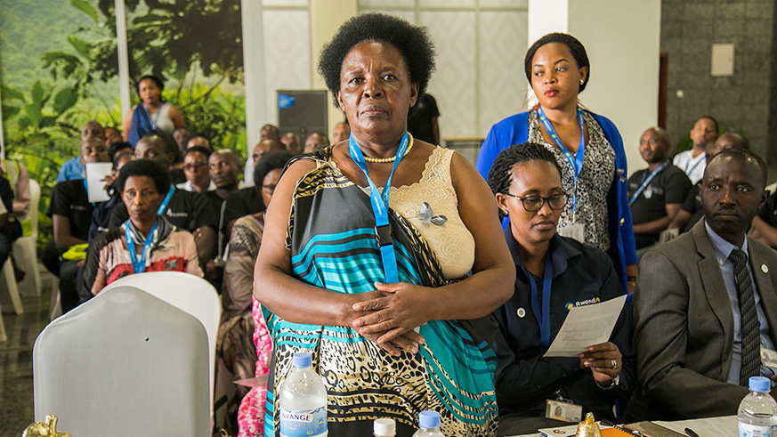 Beline Mukankusi gives testmony of her killed husband Raphael Karinganire, a former engineer for Air Rwanda during genocide.