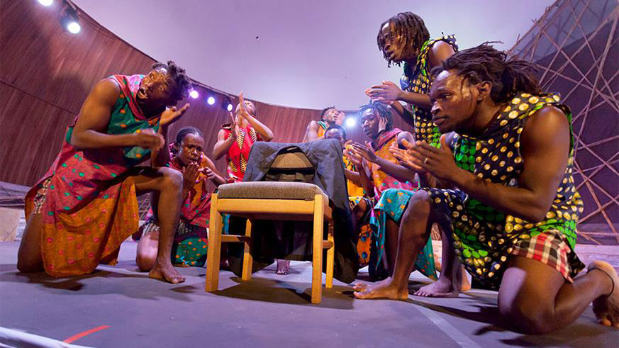 Actors during last yearâ€™s festival at the Kigali Genocide Memorial amphitheater. Courtesy