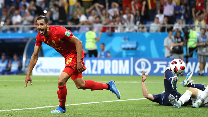 Nacer Chadli celebrates his winning goal for Belgium against Japan. Net photo.