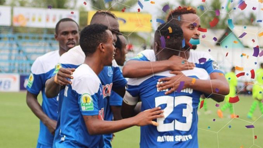 Rayon Sports players celebrate after taking the lead in the 45th minute through Pierrot Kwizera. Courtesy