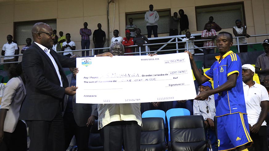 AS Muhanga were given a cheque of five hundred thousand Rwanda Francs