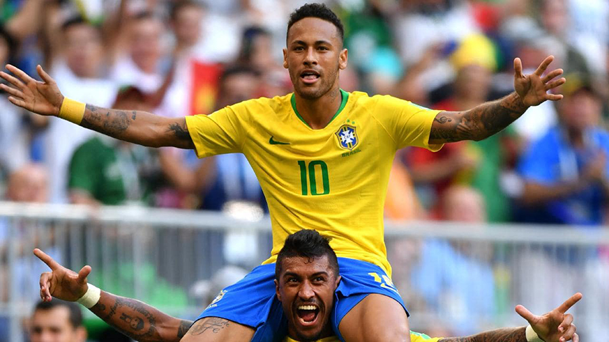 Brazilu2019s talisman Neymar Jr. celebrates with teammate Paulinho during their last 16 game against Switzerland. Courtsey