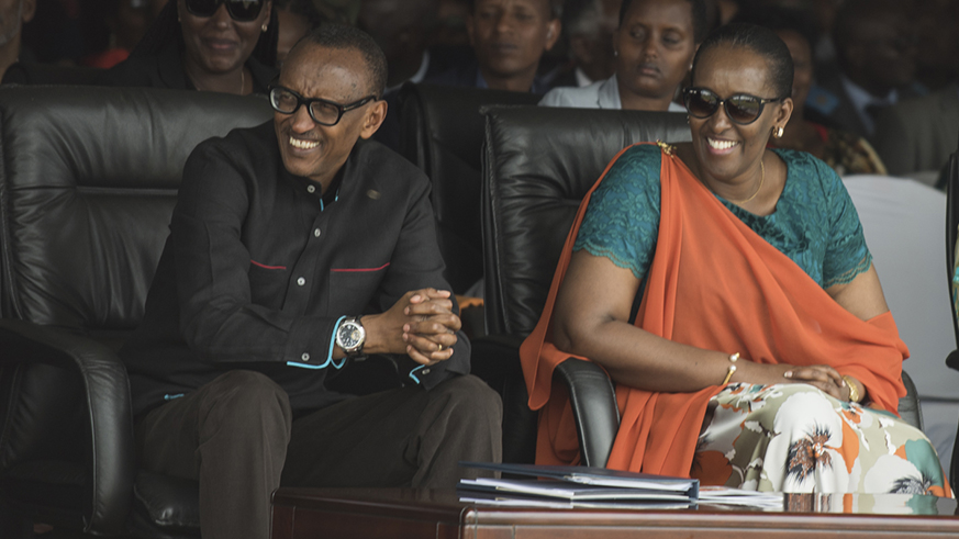 President Kagame with First Lady Jeannette Kagame during the 24th Liberation Celebrations in Rongi Sector, Muhanga District yesterday. The President called for close collaboration between the leadership and citizens in development undertakings saying that this unity was key during the liberation struggle. Village Urugwiro.