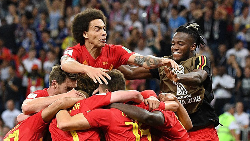 Belgium players celebrate after their win against Japan. (Sputnik)