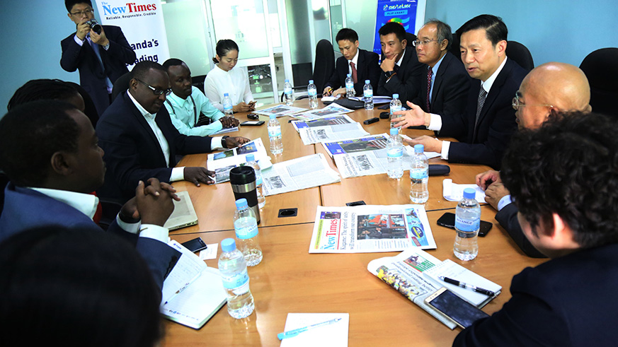 Guo Weimin the Vice Minister of China state Council of Information Office and his delegation during the dialogue with the New Times officials (Sam Ngendahimana)