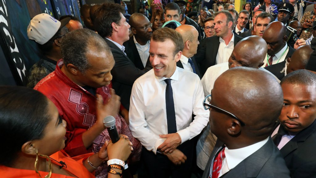 French President Macron arrives at the Afrika Shrine in Lagos on July 3, 2018. / Internet photo