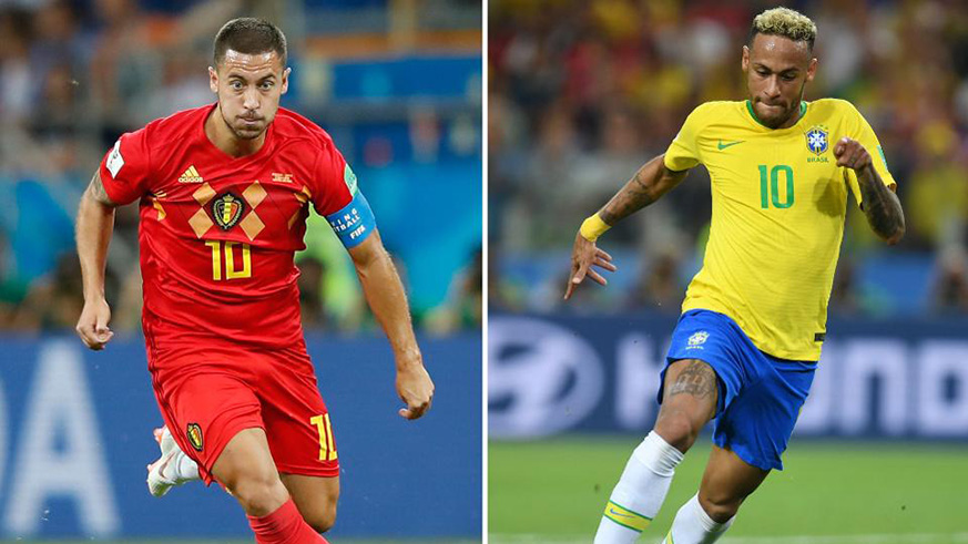 Belgiumu2019s Eden Hazard (left) and Brazilu2019s Neymar will be up against each other in the second World Cup quarter-final on Friday night. Net photo.
