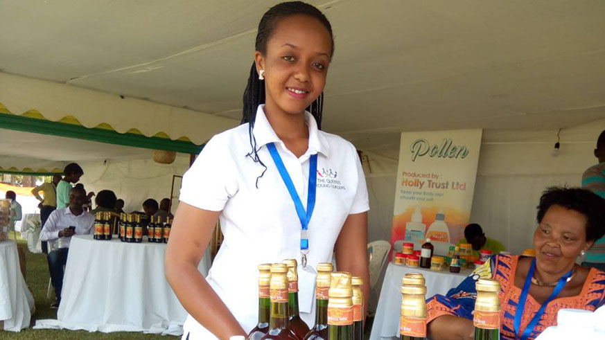 Iradukunda at her stall during the Agriculture expo.  Diane Mushimiyimana.