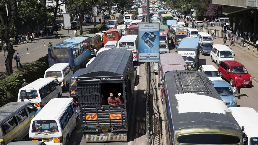 Traffic stands still on both sides of the streets of Kenyau2019s capital Nairobi.  Net.