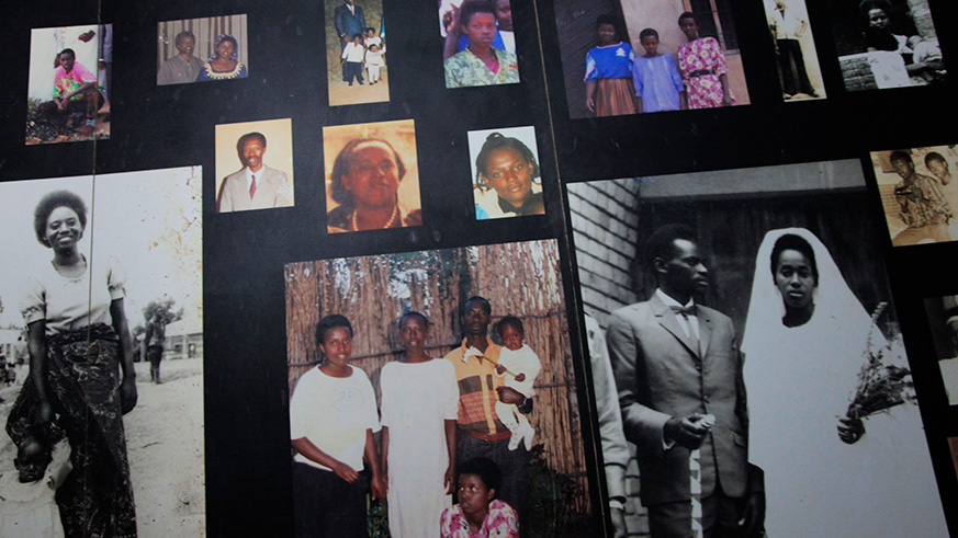 Photos of victims of the 1994 Genocide against the Tutsi hang inside Murambi Genocide Memorial in Nyamagabe. Sam Ngendahimana.