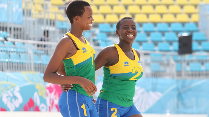 Valentine Munezero (#1) and Penelope Musabyimana (#2) are optimistic to shine in Algeria. The duo reached semi-finals of the 2017 Commonwealth Youth Games in Nassau Bahamas. File photo