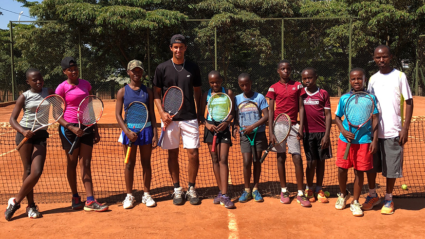 Michael-Ray Pallares after a training session with youngsters at Amahoro Stadium tennis courts last month. Courtesy.