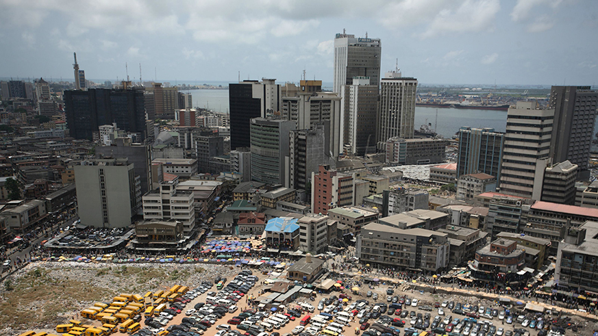 An aerial view shows the central business district in Nigeria's commercial capital of Lagos. File.