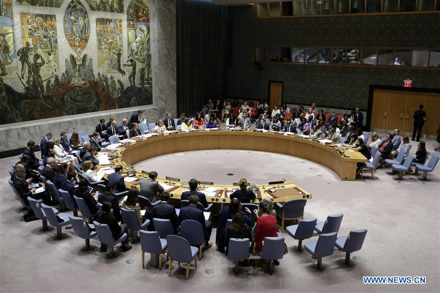 The general view of the United Nations Security Council meeting on children and armed conflict at the UN headquarters in New York. The Security Council on Monday adopted a resolution aimed at a framework for mainstreaming protection, rights, well-being and empowerment of children throughout the conflict cycle. (Xinhua/Li Muzi)