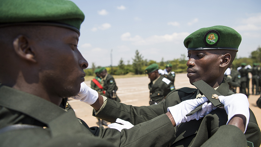 The cadet officers were pipped with the rank of Second-Lieutenant in the Rwanda Defence Forces.