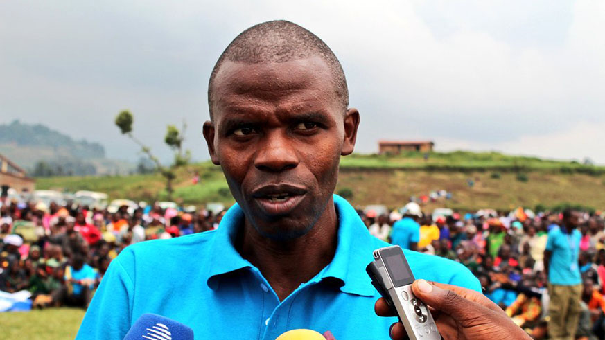 Jean Bosco Harelimana, the Director General of the Rwanda Cooperatives Agency, speaks to the media after the event.