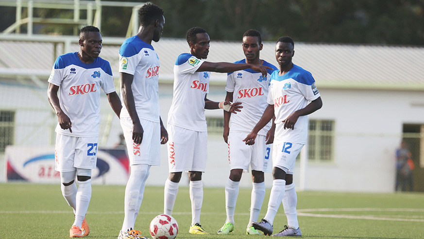 Rayon Sports players chat during a previous match. They will face Algerian side USM Alger on July 18 in Kigali. Sam Ngendahimana