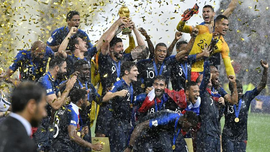 France players celebrate after winning the FIFA World Cup final 4-2 against Croatia at Luzhniki Stadium in Moscow. Net photo.