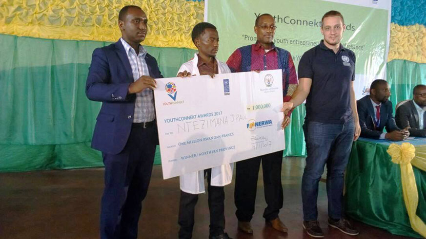 Ntezimana won 2017 YouthConnekt Award at Northern Province level and took home a Rwf1 million cheque. Regis Umurengezi