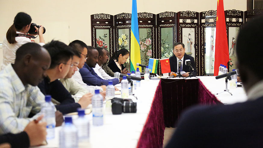 The Chinese ambassador to Rwanda, Rao Hongwei during the press conference.