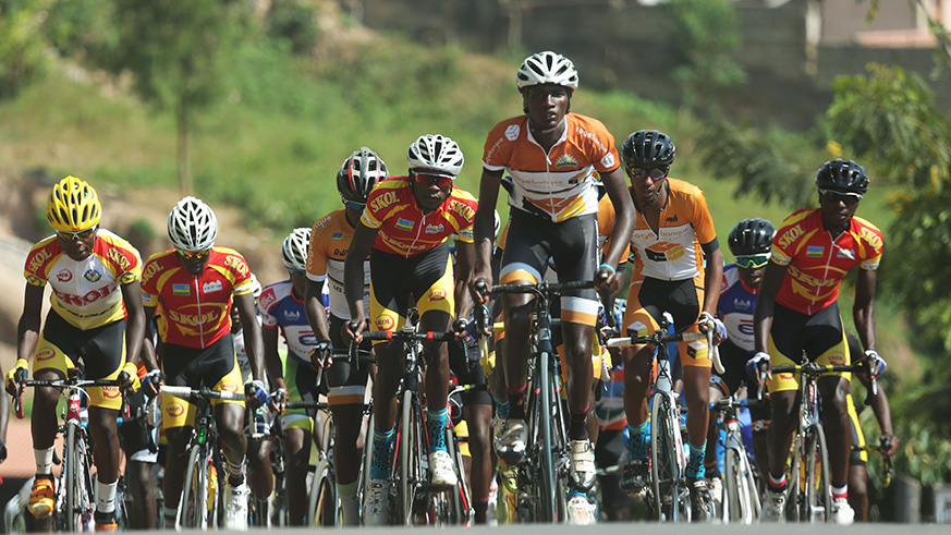 Local riders in a peloton during National Road Race  Championships in Kigali last month. Sam Ngendahimana.