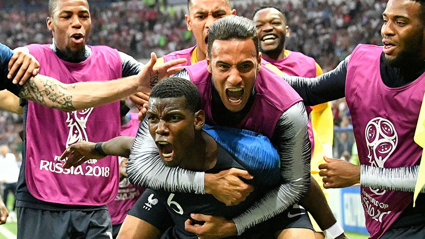 France celebrates after Paul Pogba scored in the second half. Net.