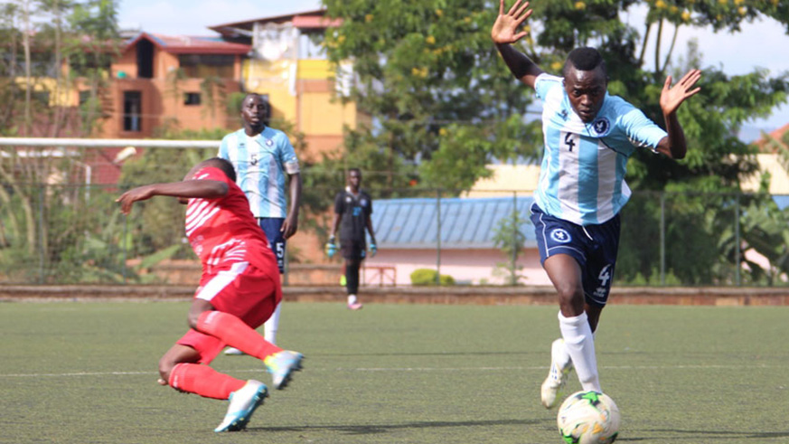 Police FC midfielder Mirafa Nizeyimana wants to join APR FC. Here he was captured in action during a match against Musanze FC at Kicukiro stadium. Courtesy.