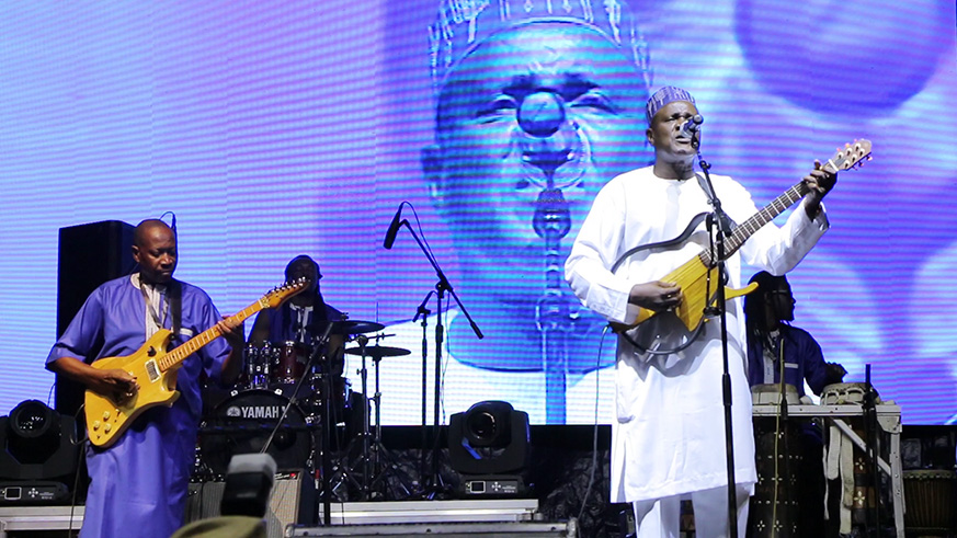 Senegalese musician Ismau00ebl Lu00f4 (right) performs with his band at KigaliUp festival last year. Photo Emmanuel Kwizera.