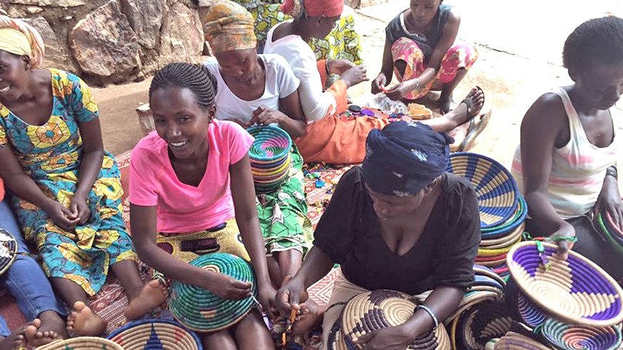 Former sex workers weaving baskets to boost their livelihood. 