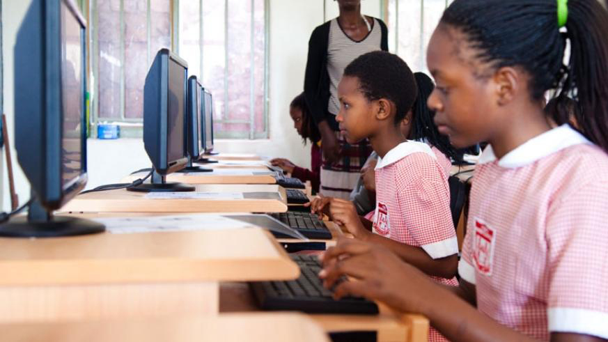 Female pupils at Kigali Parents School during a computer lesson. (File)